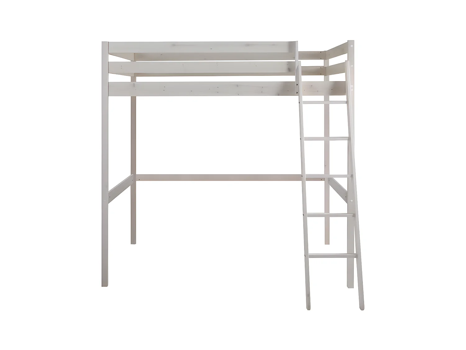 Cama alta GEDEON - 140x190cm - Pino macizo - Blanqueado