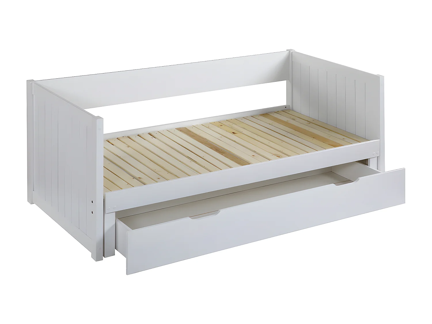 Kanapa z wysuwanym łóżkiem 90 × 190 cm lub 174 x 190 cm - Ze stelażem grzebieniowym i z szufladami -  Sosna i MDF - Biały - ALFIERO II