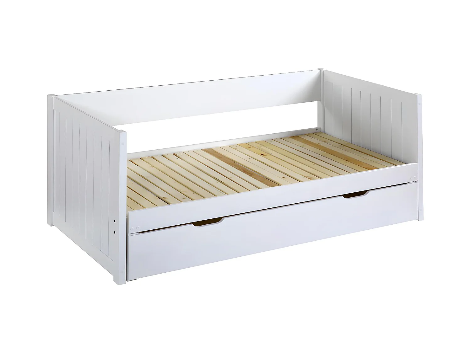 Cama nido - 90 x 190 o 174 x 190 cm  - Con somier a tablas y cajón -  Pino y MDF - blanco - ALFIERO  II