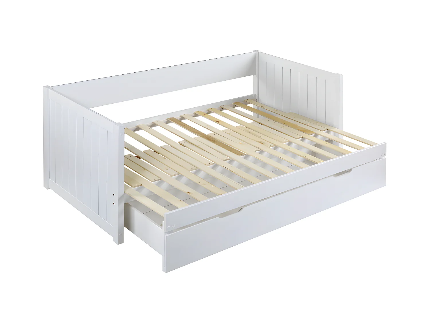 Cama nido - 90 x 190 o 174 x 190 cm  - Con somier a tablas y cajón -  Pino y MDF - blanco - ALFIERO  II