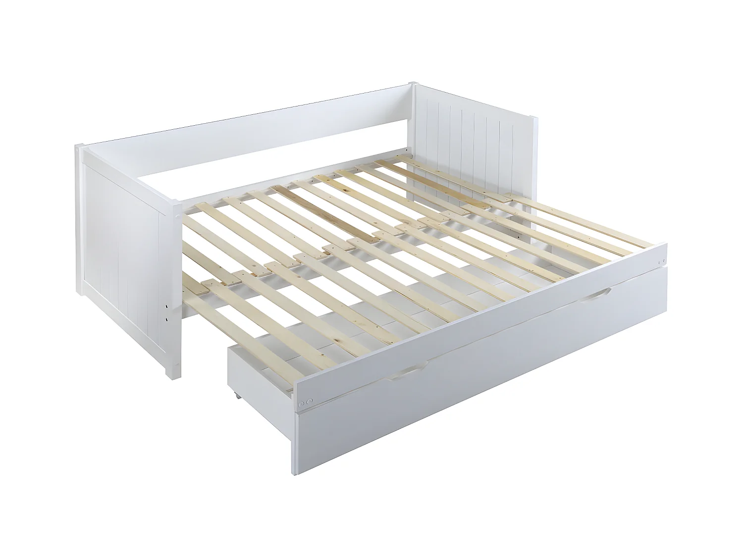 Cama nido - 90 x 190 o 174 x 190 cm  - Con somier a tablas y cajón -  Pino y MDF - blanco - ALFIERO  II