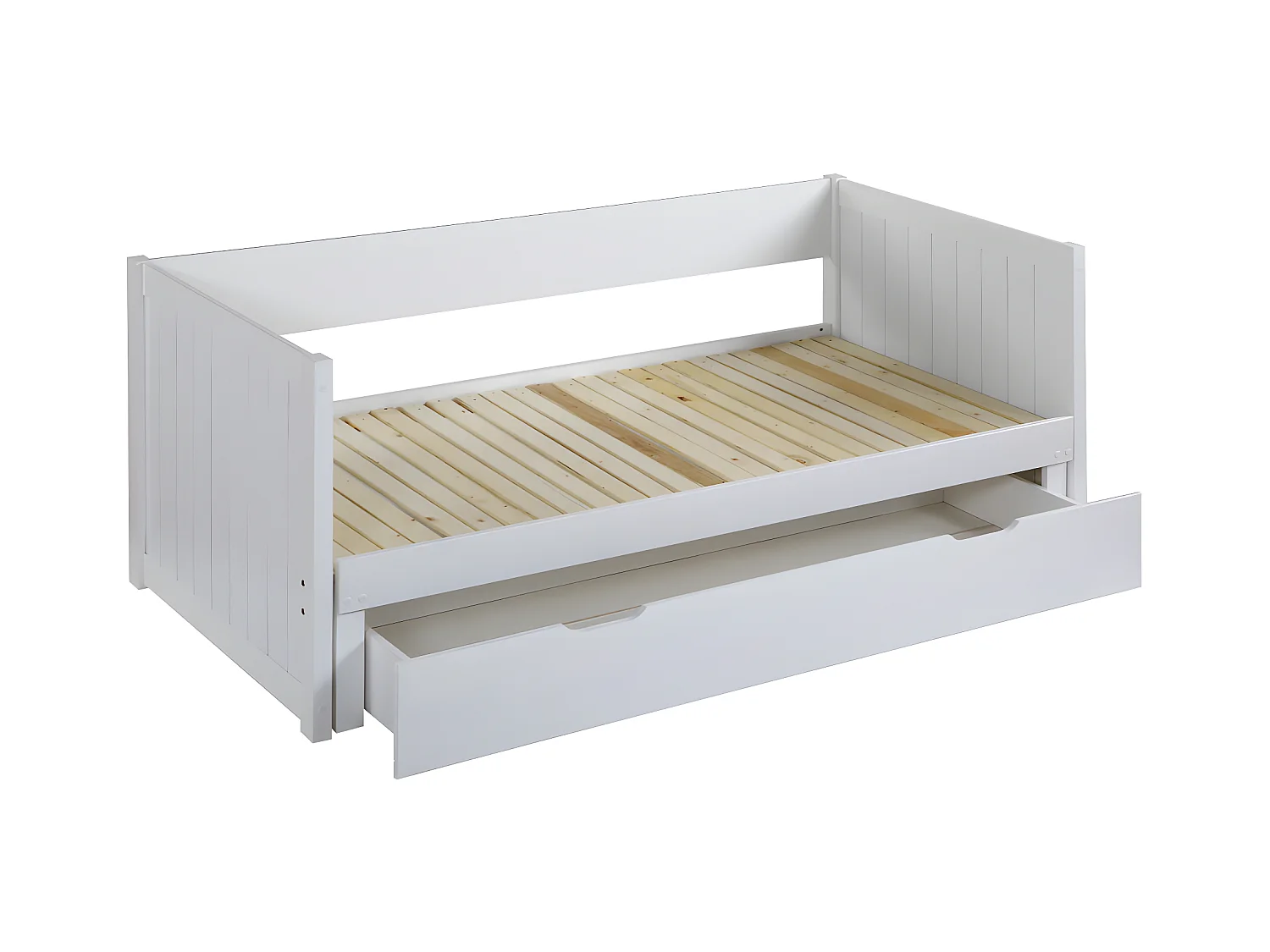 Cama nido - 90 x 190 o 174 x 190 cm  - Con somier a tablas y cajón -  Pino y MDF - blanco - ALFIERO  II