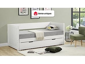 Uttrekkbar daybed 90 x 190 eller 174 x 190 cm - Med strekkspile og skuff - Furu og MDF - Hvit - ALFIERO II