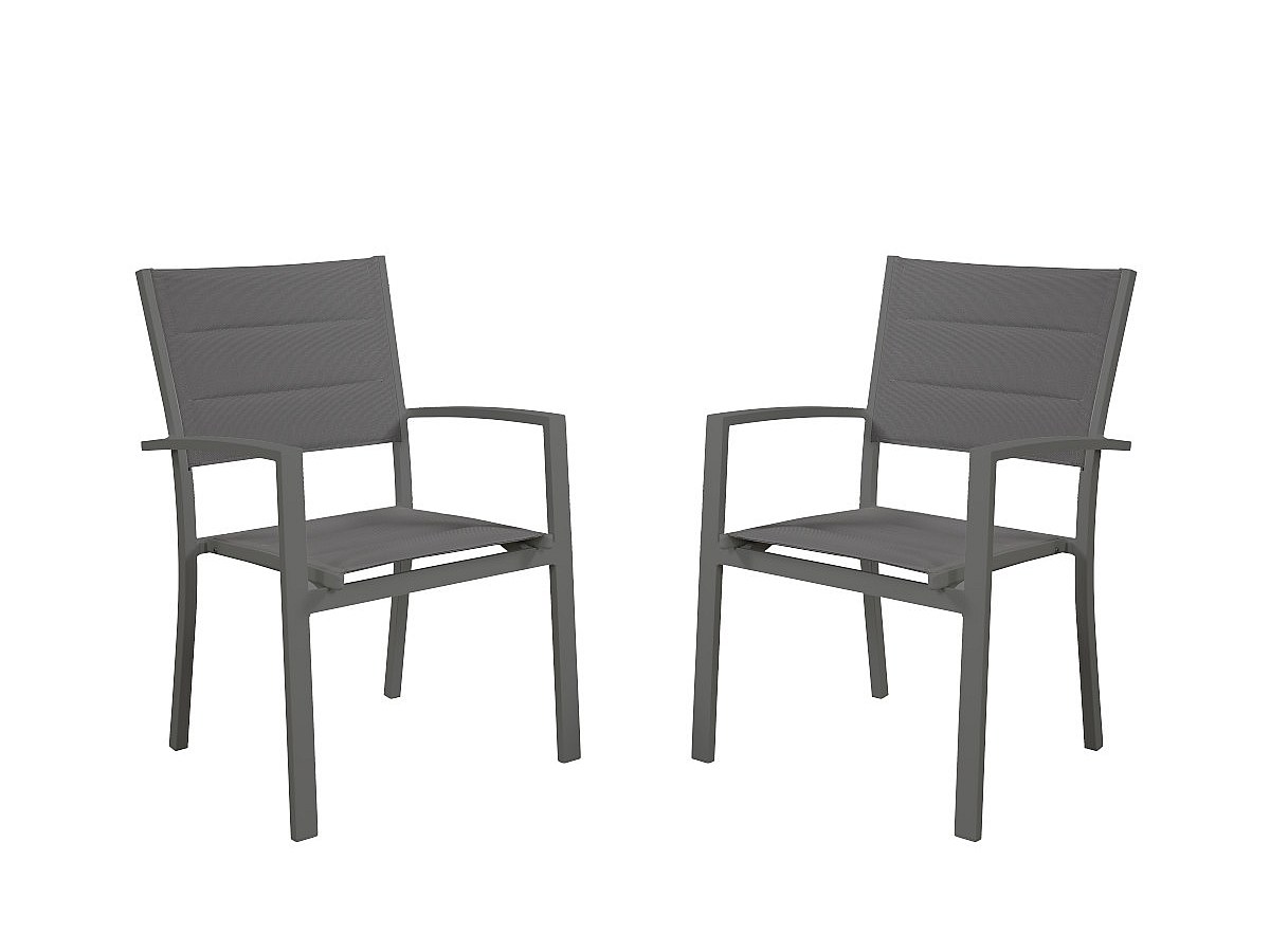Juego de 2 sillones de jardín apilables OLERON de aluminio y textileno