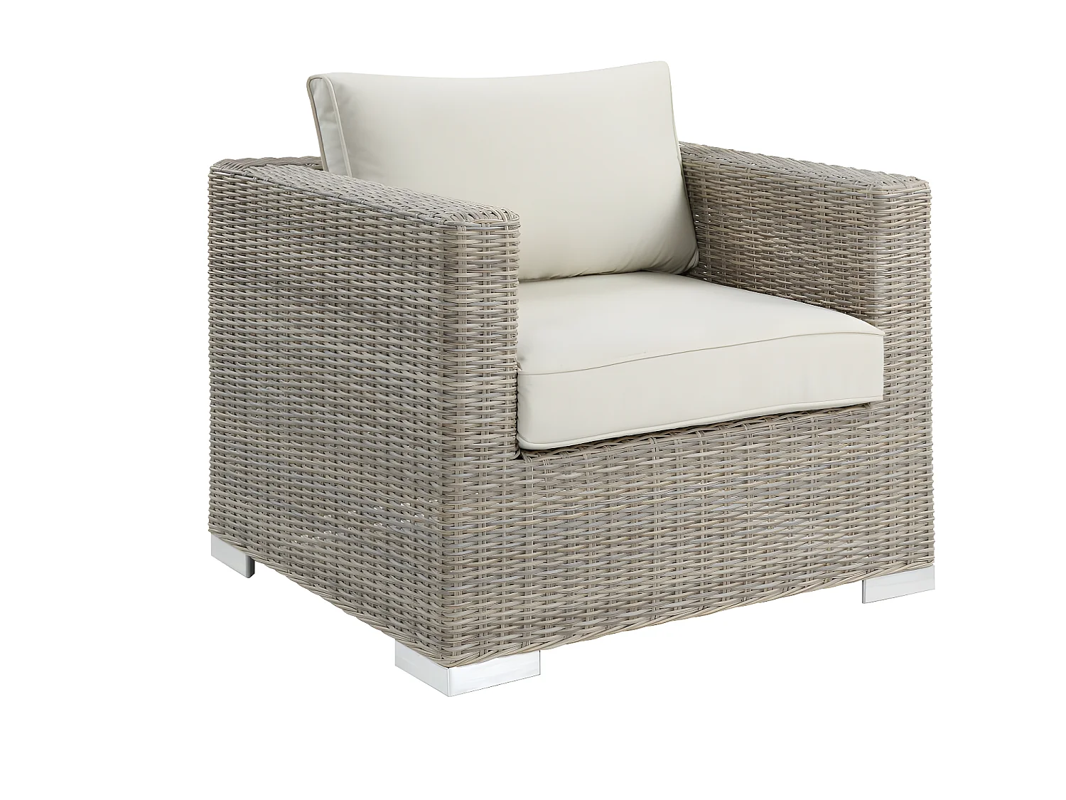 Salon de jardin modulable  en résine tressée: canapé panoramique 4 places, un fauteuil, un pouf et une table basse - BUSAN de MYLIA