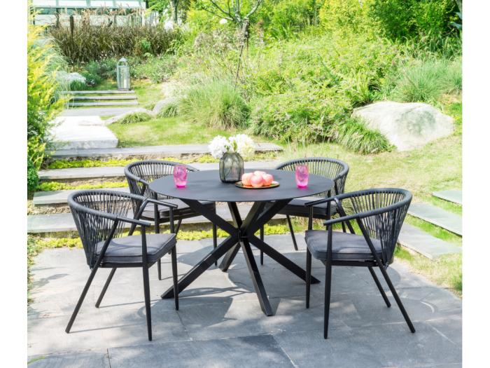 GartenEssgruppe PORTOFINO Aluminium Esstisch D. 120 cm + 4 Stühle