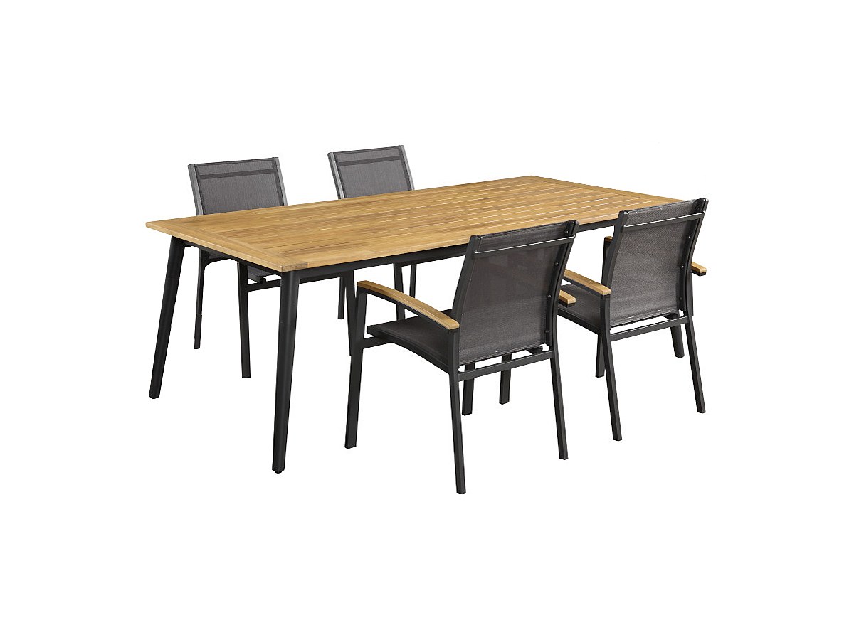 Comedor de jardín CANCUN aluminio y acacia table 6 sillones apilables