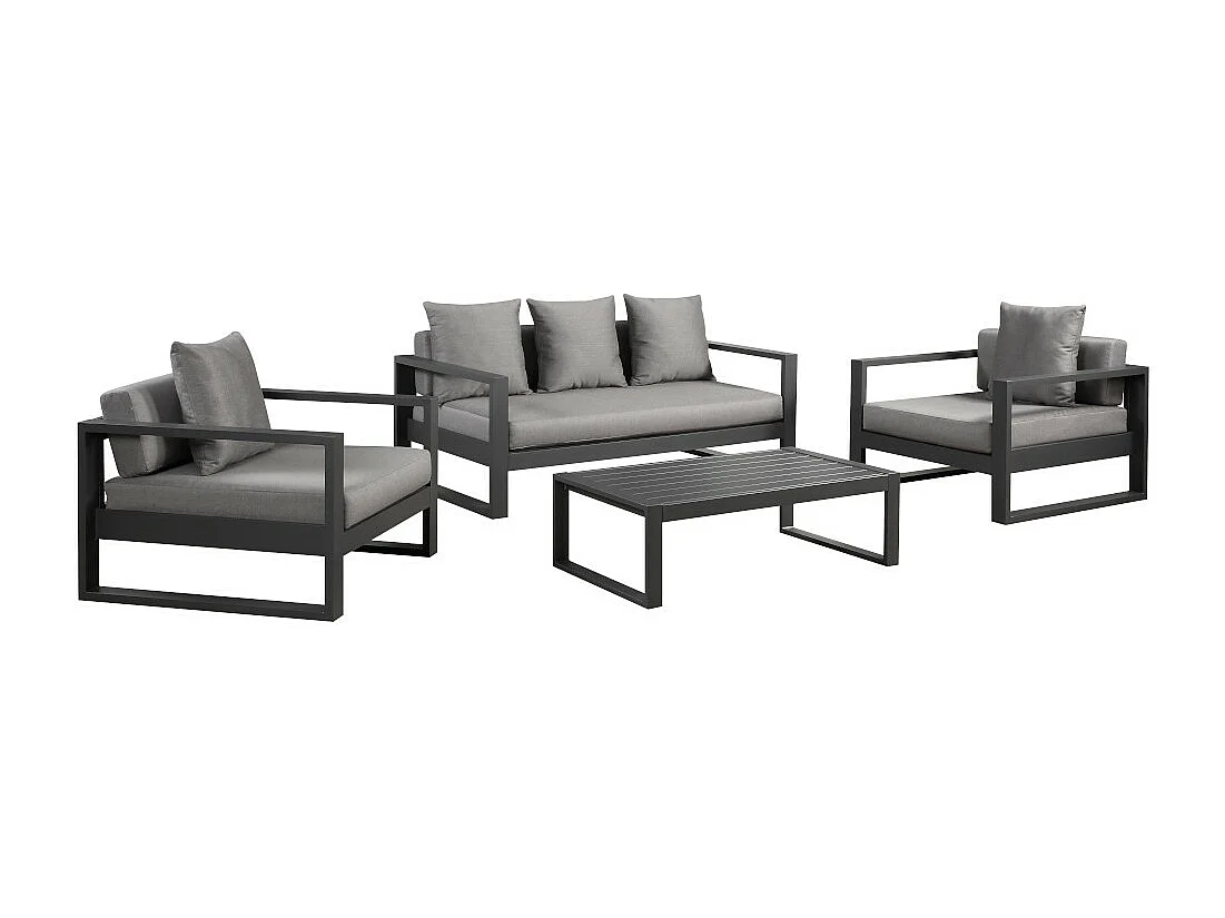 Tuinsalon MOLOKAI van aluminiun: 1 driezitsbank, 2 fauteuils, 1 salontafel