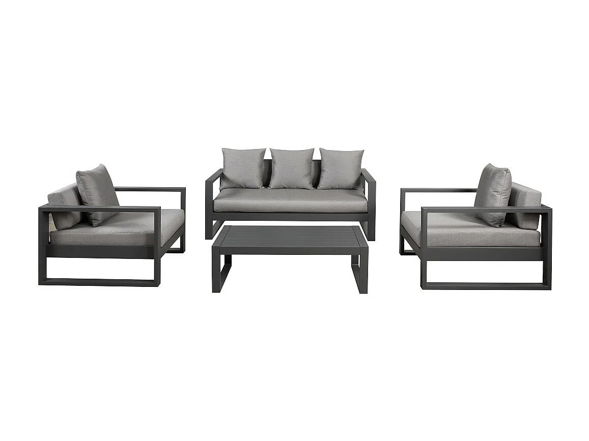 Tuinsalon MOLOKAI van aluminiun: 1 driezitsbank, 2 fauteuils, 1 salontafel