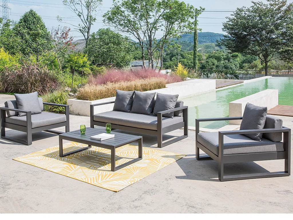 Conjunto de jardim em alumínio: um sofá de 3 lugares, 2 cadeirões e uma mesa de centro - MOLOKAI