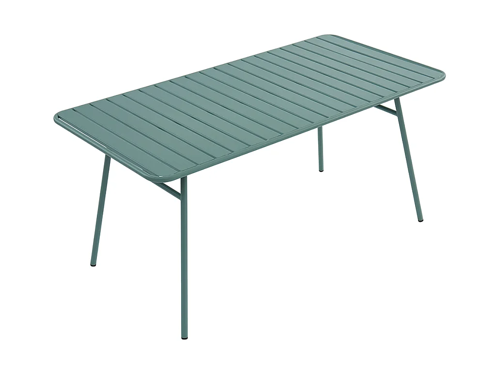 Salle à manger de jardin en métal - une table L.160 cm avec 2 fauteuils empilables et 4 chaises empilables - Vert amande - MIRMANDE de MYLIA