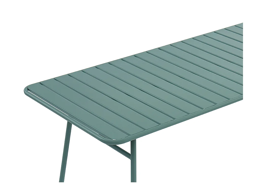 Salle à manger de jardin en métal - une table L.160 cm avec 2 fauteuils empilables et 4 chaises empilables - Vert amande - MIRMANDE de MYLIA
