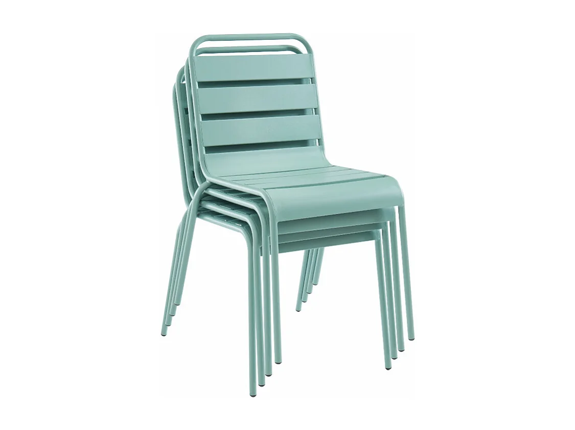 Tuineetset MIRMANDE van metaal: tafel L160 cm + 2 opstapelbare fauteuils + 4 opstapelbare stoelen - Amandelgroen