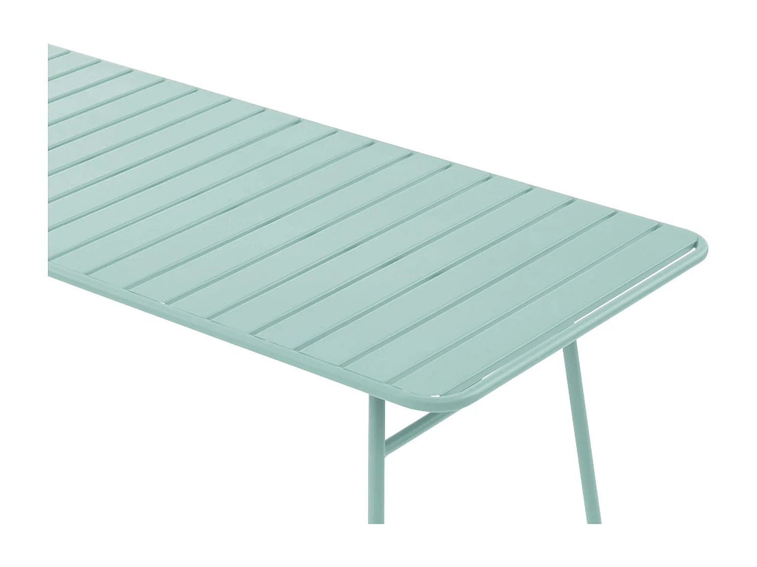 Mesa y sillas de jardín de metal: una mesa de 160 cm de ancho y 4 sillas apilables - verde almendra - MIRMANDE