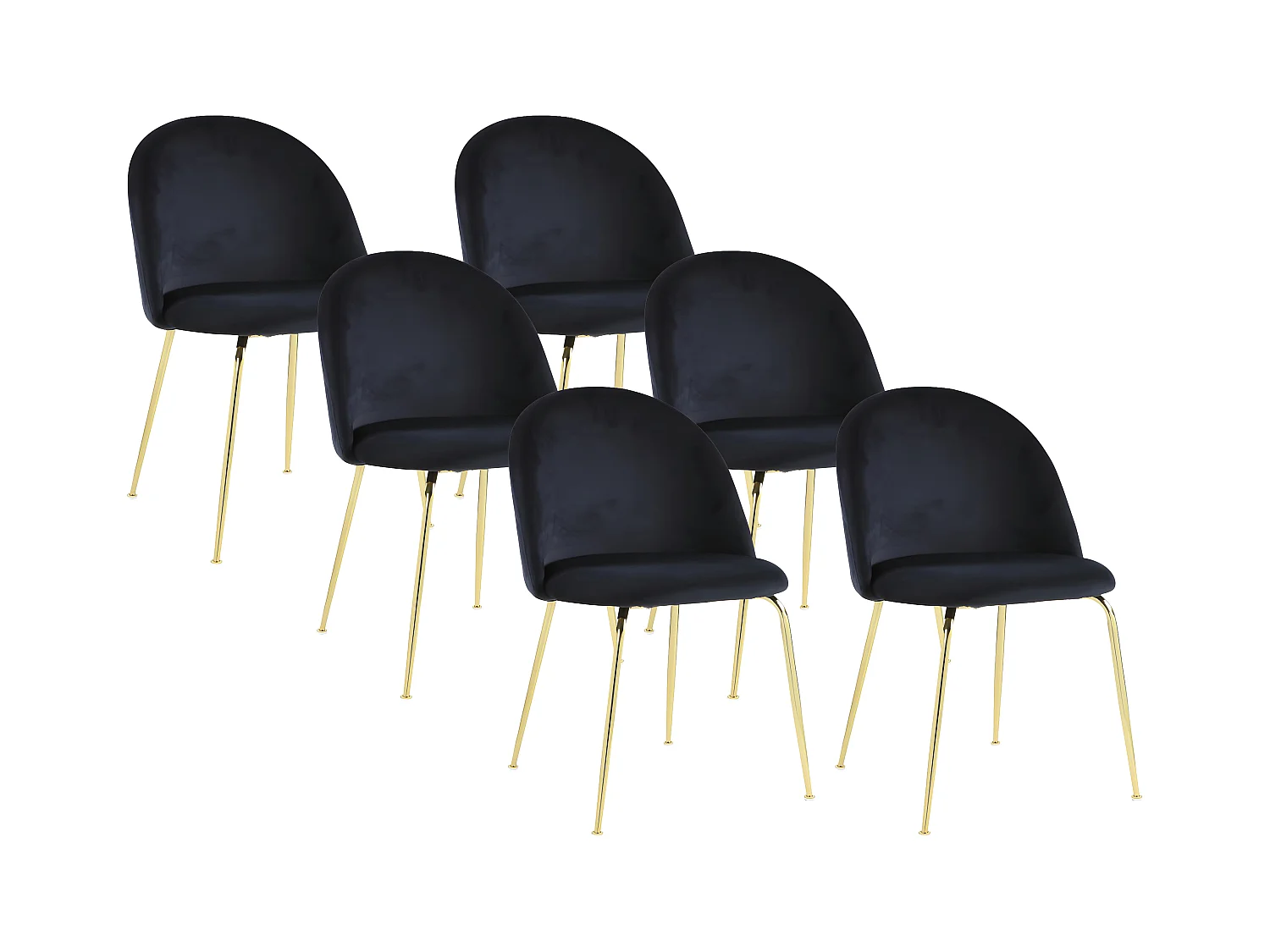 Lot de 6 chaises - Velours et acier inoxydable doré - Noir - MELBOURNE