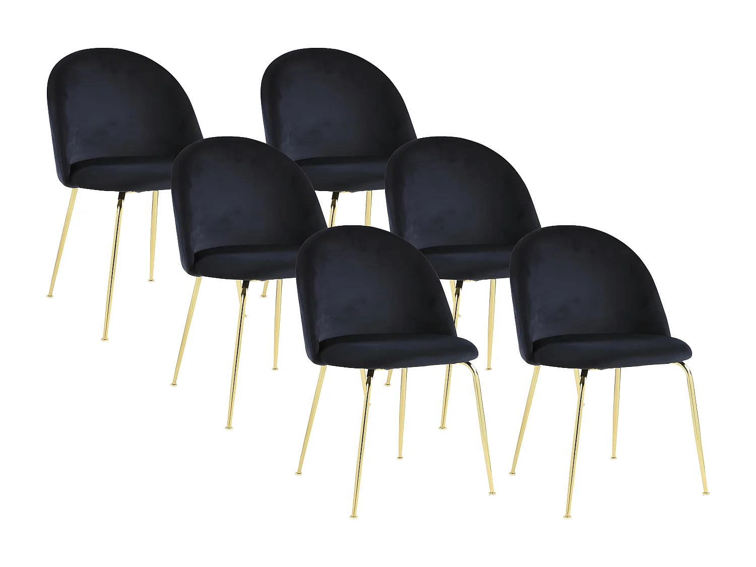 Lot de 6 chaises - Velours et acier inoxydable doré - Noir - MELBOURNE