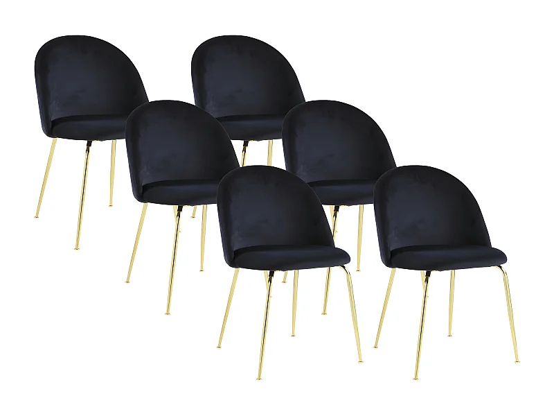 Lot de 6 chaises - Velours et acier inoxydable doré - Noir - MELBOURNE