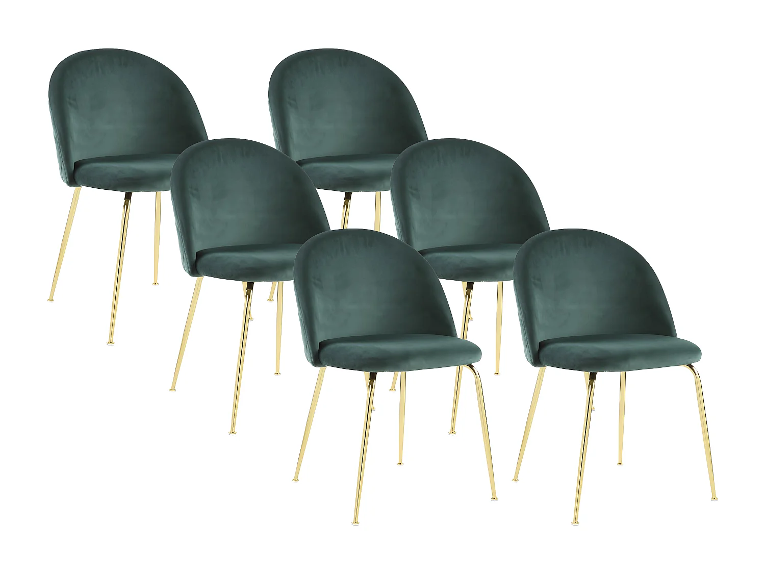 Set van 6 stoelen MELBOURNE - Fluweel en goudkleurig metaal - Groen