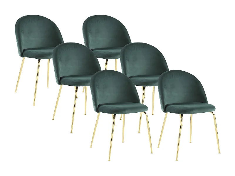 Lot de 6 chaises - Velours et acier inoxydable doré - Vert - MELBOURNE