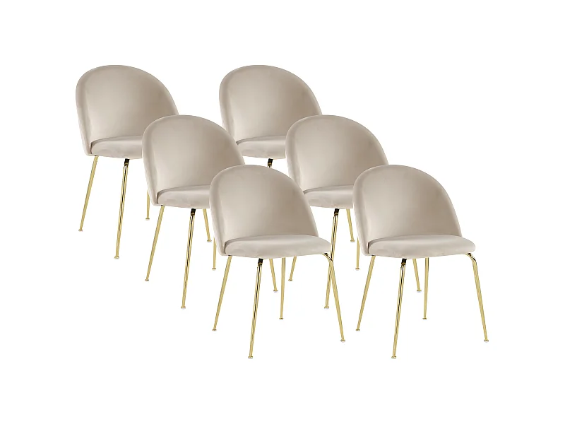Zestaw 6 krzeseł MELBOURNE – welur i metal w kolorze złotym – kolor beżowy