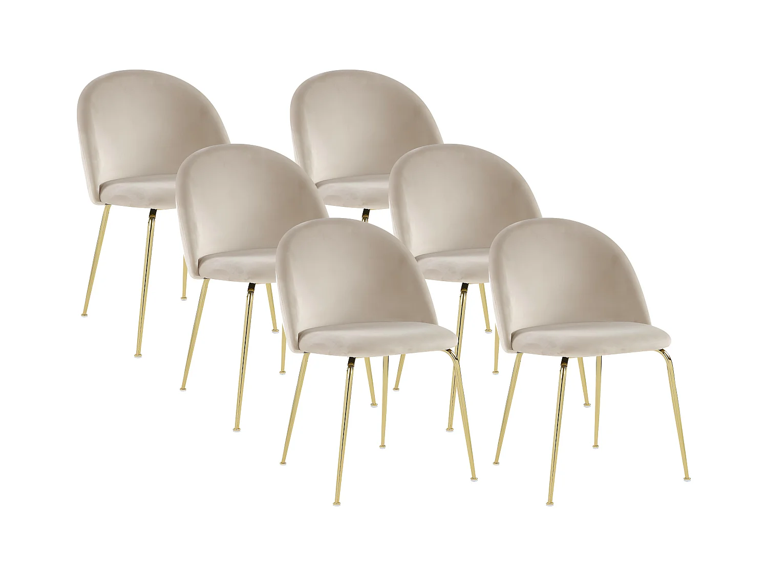 Set van 6 stoelen MELBOURNE - Fluweel en goudkleurig metaal - Beige