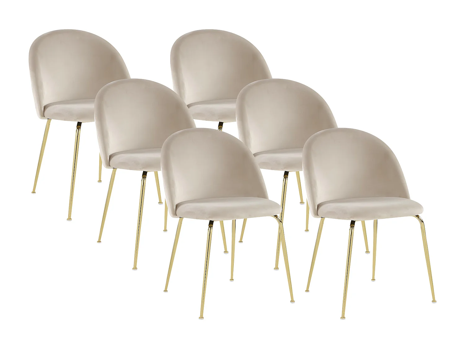Conjunto de 6 cadeiras MELBOURNE - Veludo e metal dourado - Bege