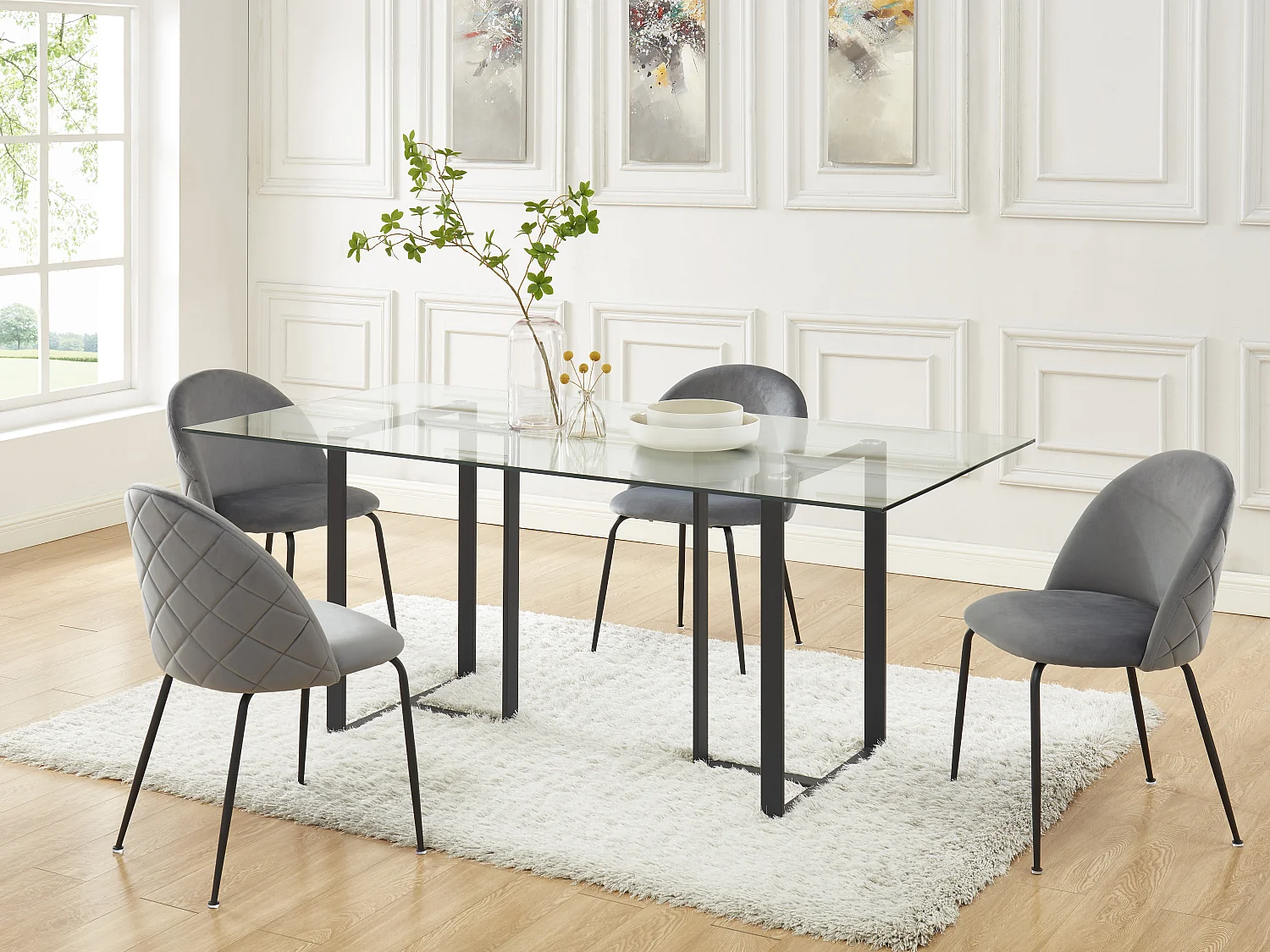 Juego de 6 sillas MELBOURNE - Terciopelo y metal negro mate - Gris