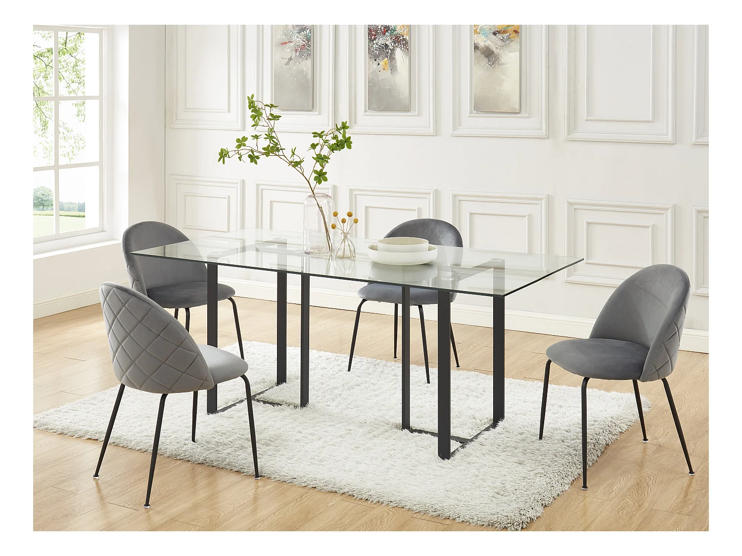 Lot de 6 chaises en velours et acier inoxydable noir - Gris - MELBOURNE