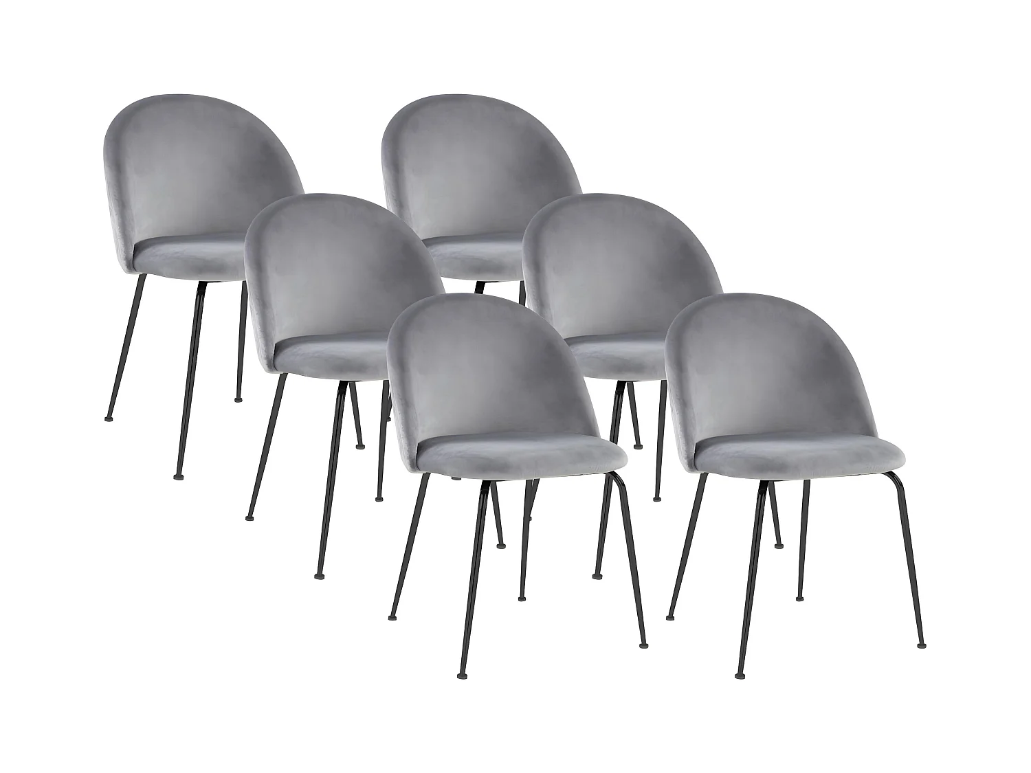 Set van 6 stoelen MELBOURNE - Velours en mat zwart metaal - Grijs