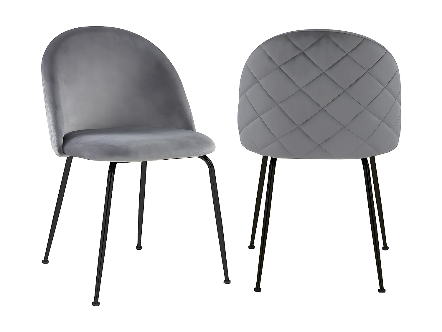 Set van 6 stoelen MELBOURNE - Velours en mat zwart metaal - Grijs