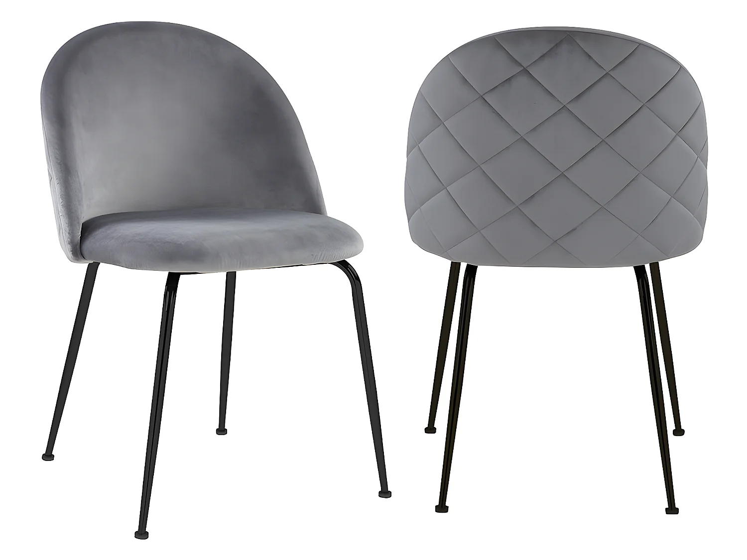 Lot de 6 chaises en velours et acier inoxydable noir - Gris - MELBOURNE