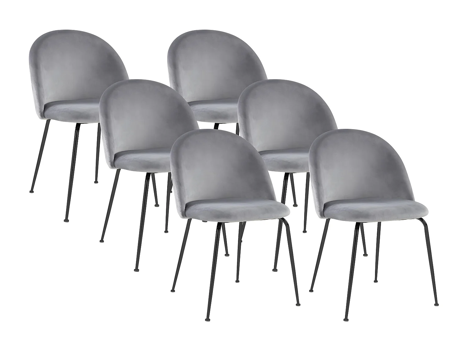 Lot de 6 chaises en velours et acier inoxydable noir - Gris - MELBOURNE