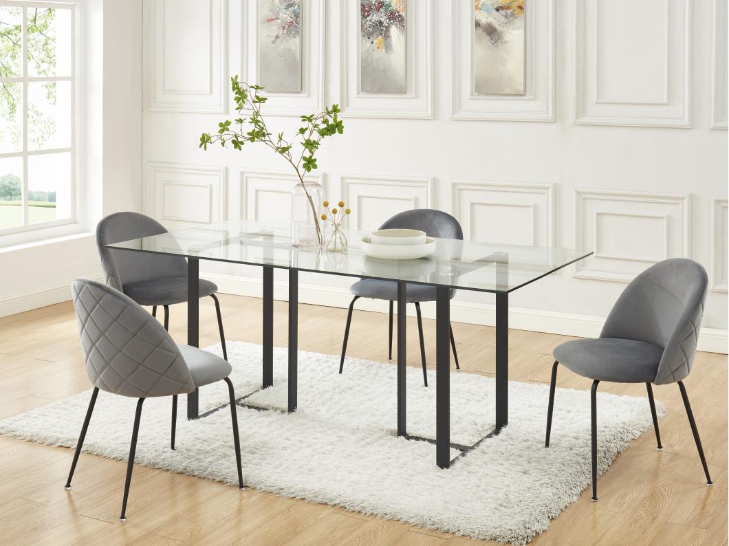 Stuhl 6er-Set - Samt & Schwarzer Edelstahl - Grau - MELBOURNE