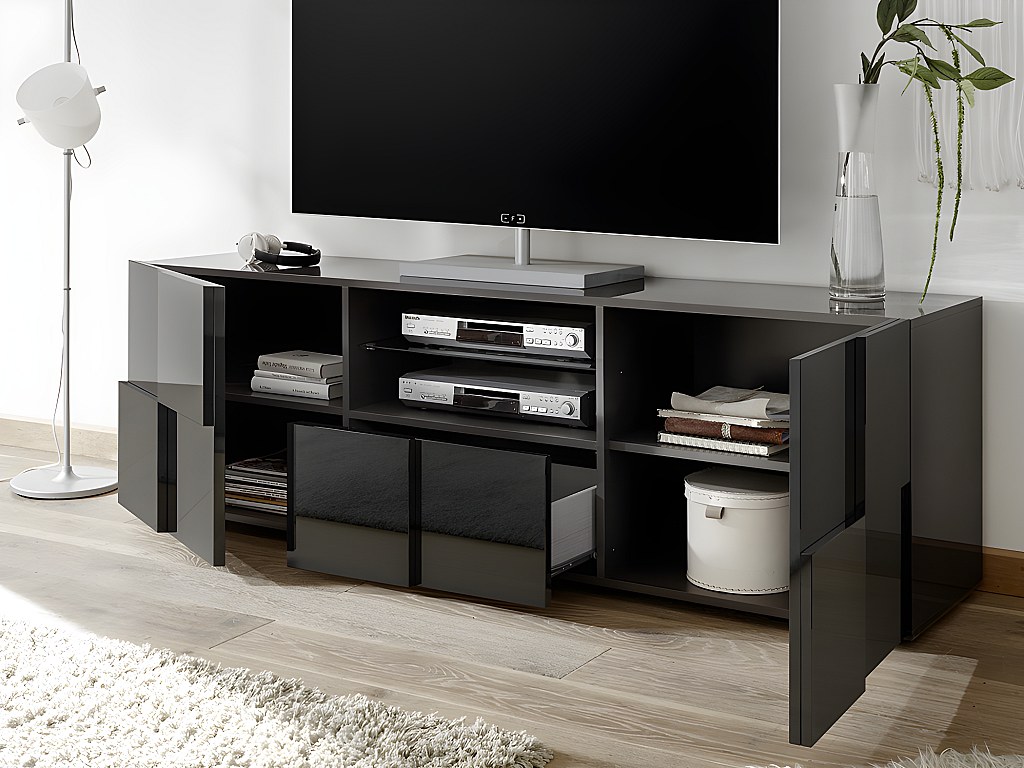 Mueble - LEDs - 2 puertas y 1 cajón - antracita lacado CALISTO