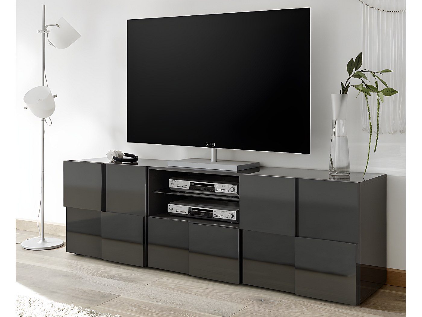 Mueble - LEDs - 2 puertas y 1 cajón - antracita lacado CALISTO