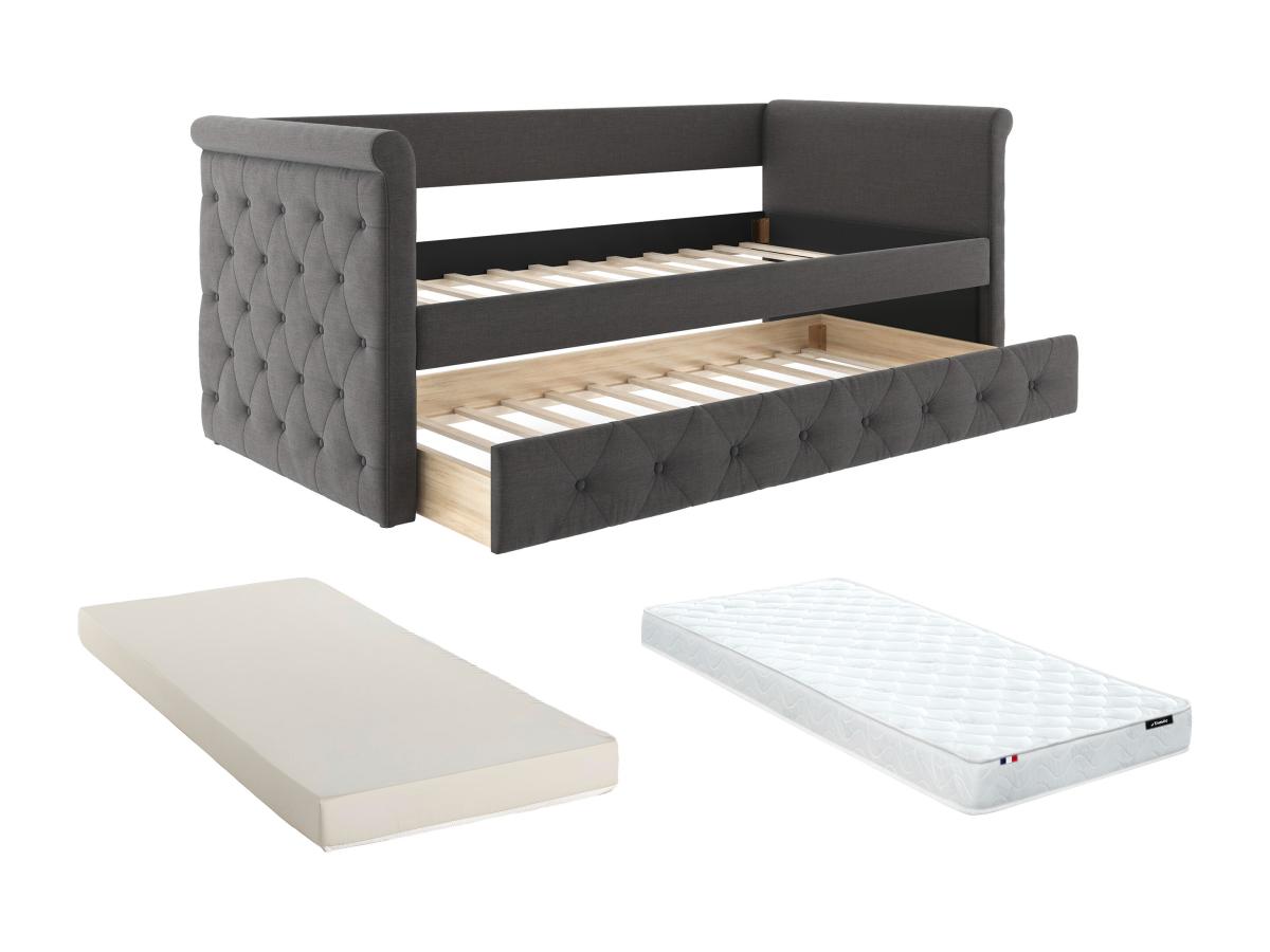Ausziehbett + Matratze - 2 x 90 x 190 cm - Stoff - Grau - LOUISE günstig online kaufen