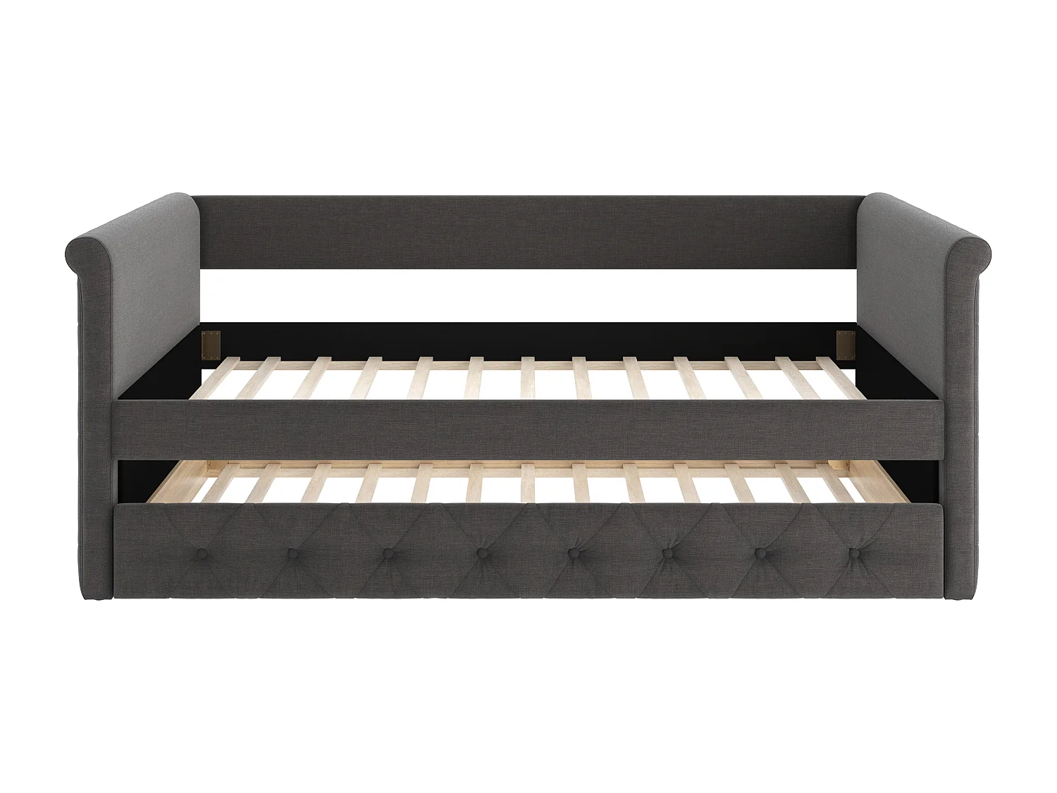 Cama dupla banco de 2x90x190 cm em Tecido cinza + colchão -  LOUISE