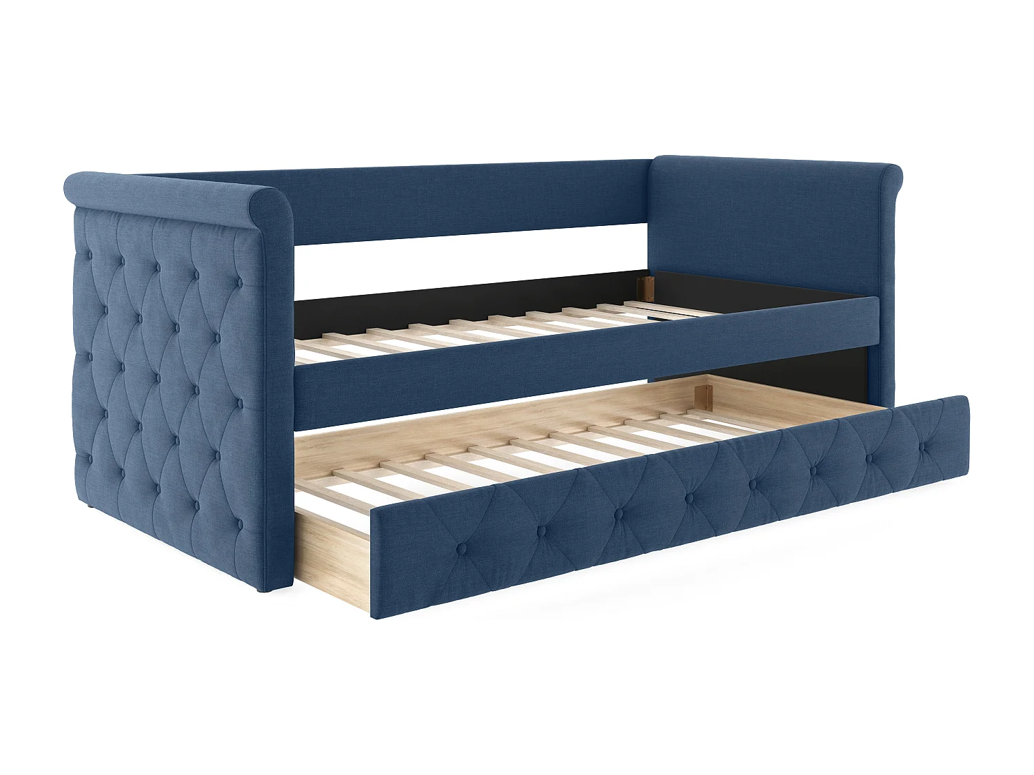 Bed met slaaplade LOUISE - 2 x 90 x 190 cm - Blauwe stof + matras