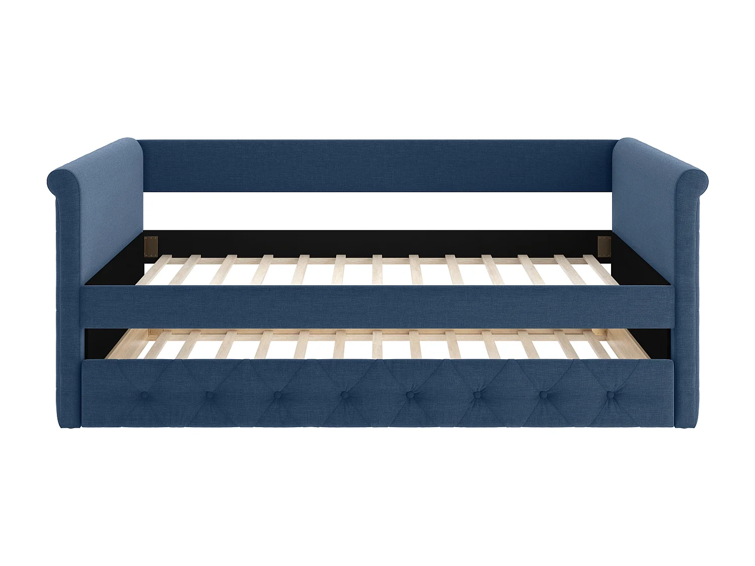 Bed met slaaplade LOUISE - 2 x 90 x 190 cm - Blauwe stof + matras