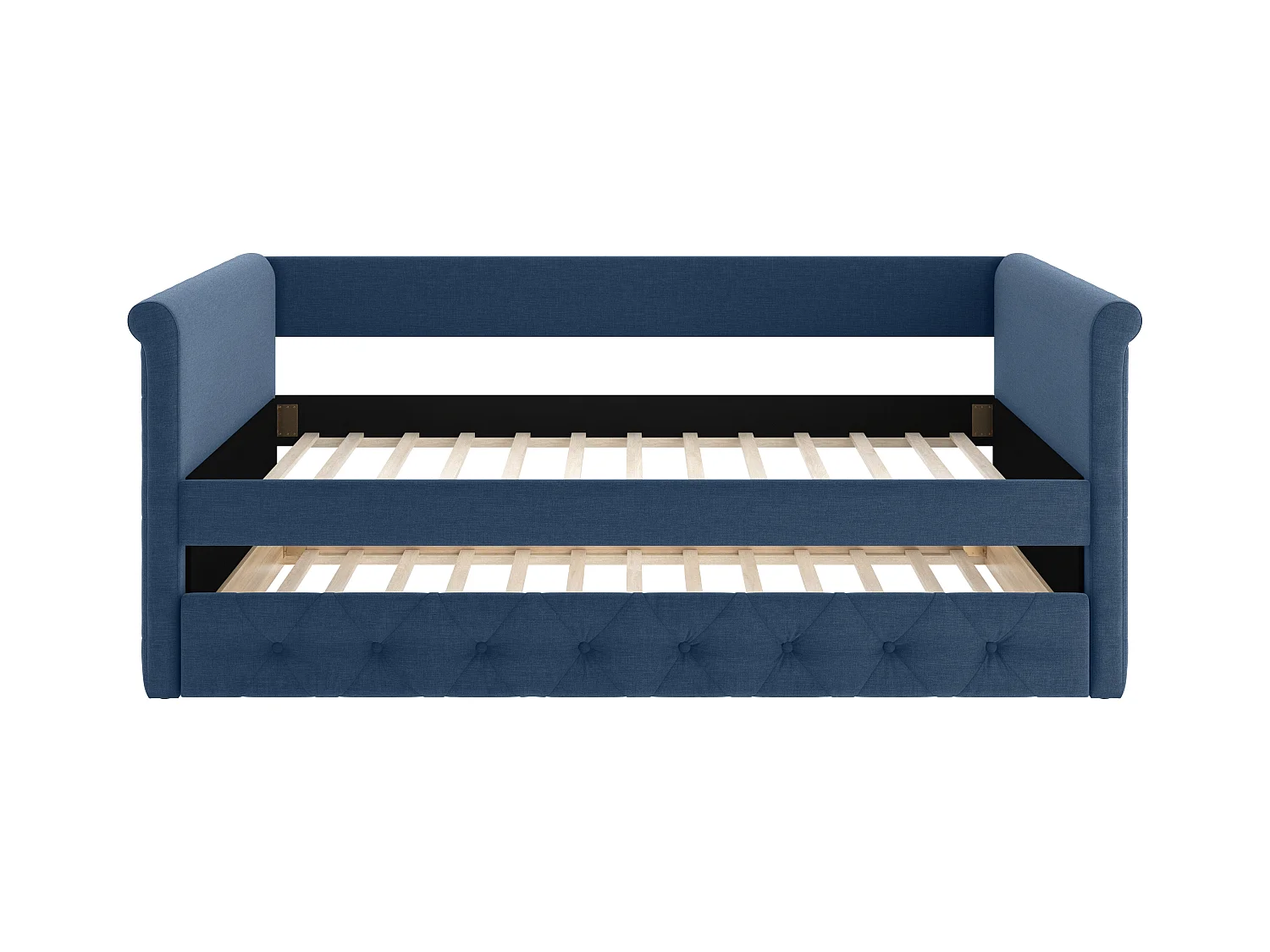 Bed met slaaplade LOUISE - 2 x 90 x 190 cm - Blauwe stof + matras