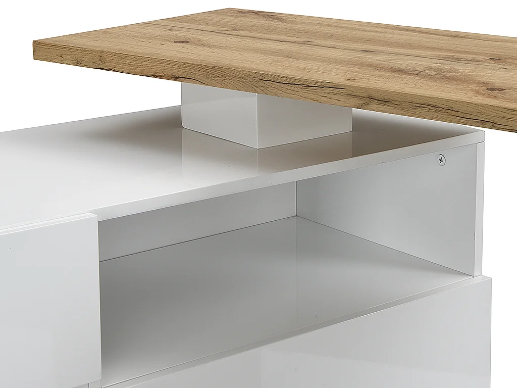 Barmöbel drehbar mit 2 Türen, 1 Schublade & 1 Ablage - MDF - Weiß lackiert & Naturfarben - ELDIR