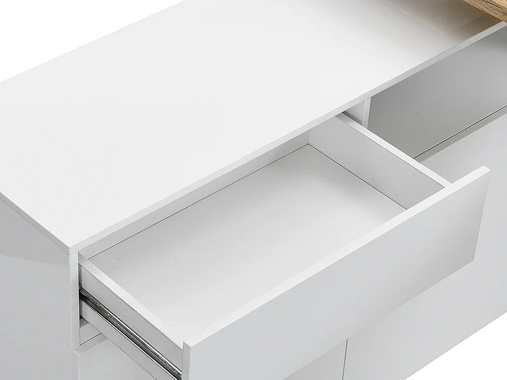 Barmöbel drehbar mit 2 Türen, 1 Schublade & 1 Ablage - MDF - Weiß lackiert & Naturfarben - ELDIR