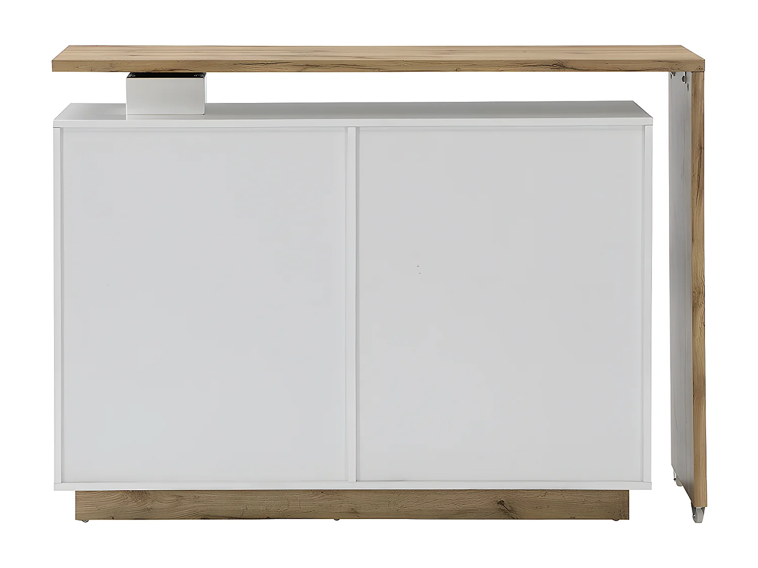 Barmöbel drehbar mit 2 Türen, 1 Schublade & 1 Ablage - MDF - Weiß lackiert & Naturfarben - ELDIR