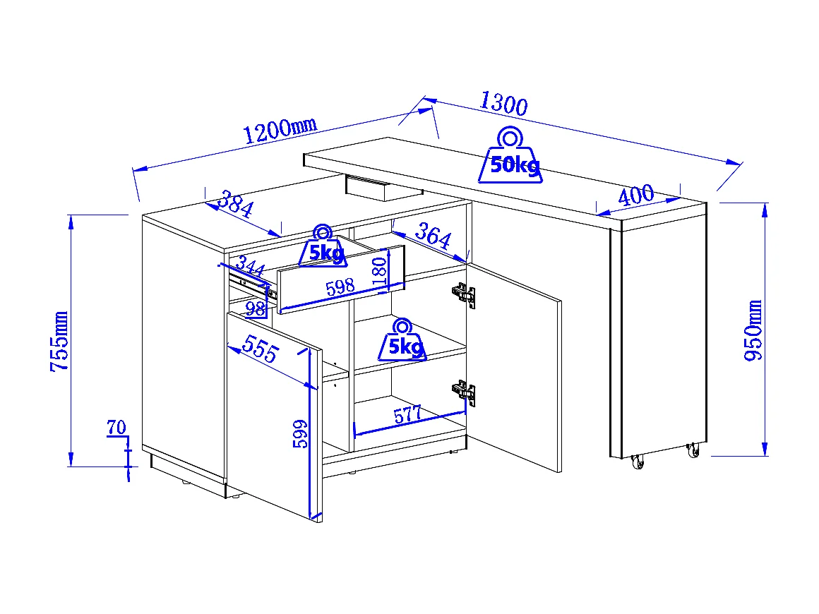 Meuble de bar pivotant avec 2 portes, 1 tiroir et 1 niche en MDF - Blanc laqué et Naturel - ELDIR