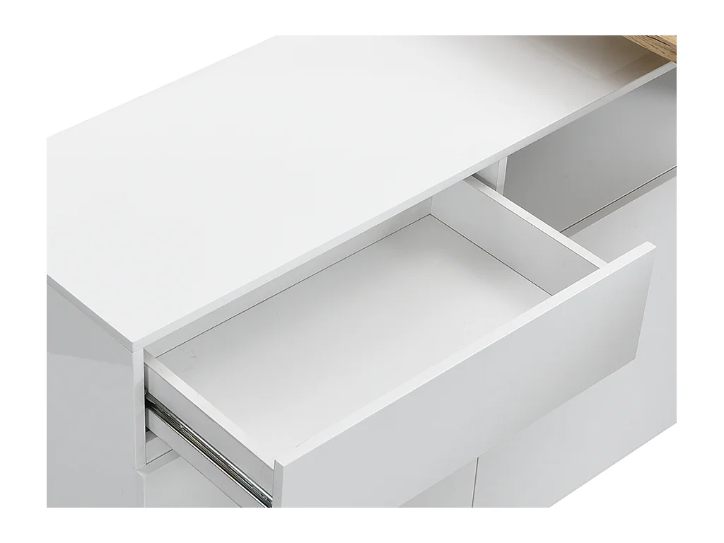 Meuble de bar pivotant avec 2 portes, 1 tiroir et 1 niche en MDF - Blanc laqué et Naturel - ELDIR