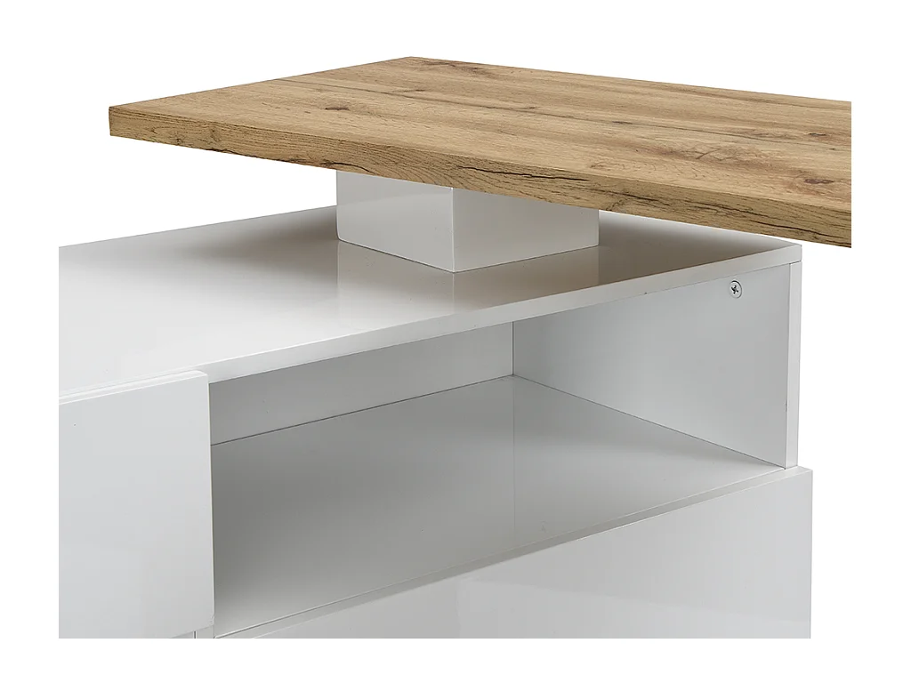 Meuble de bar pivotant avec 2 portes, 1 tiroir et 1 niche en MDF - Blanc laqué et Naturel - ELDIR