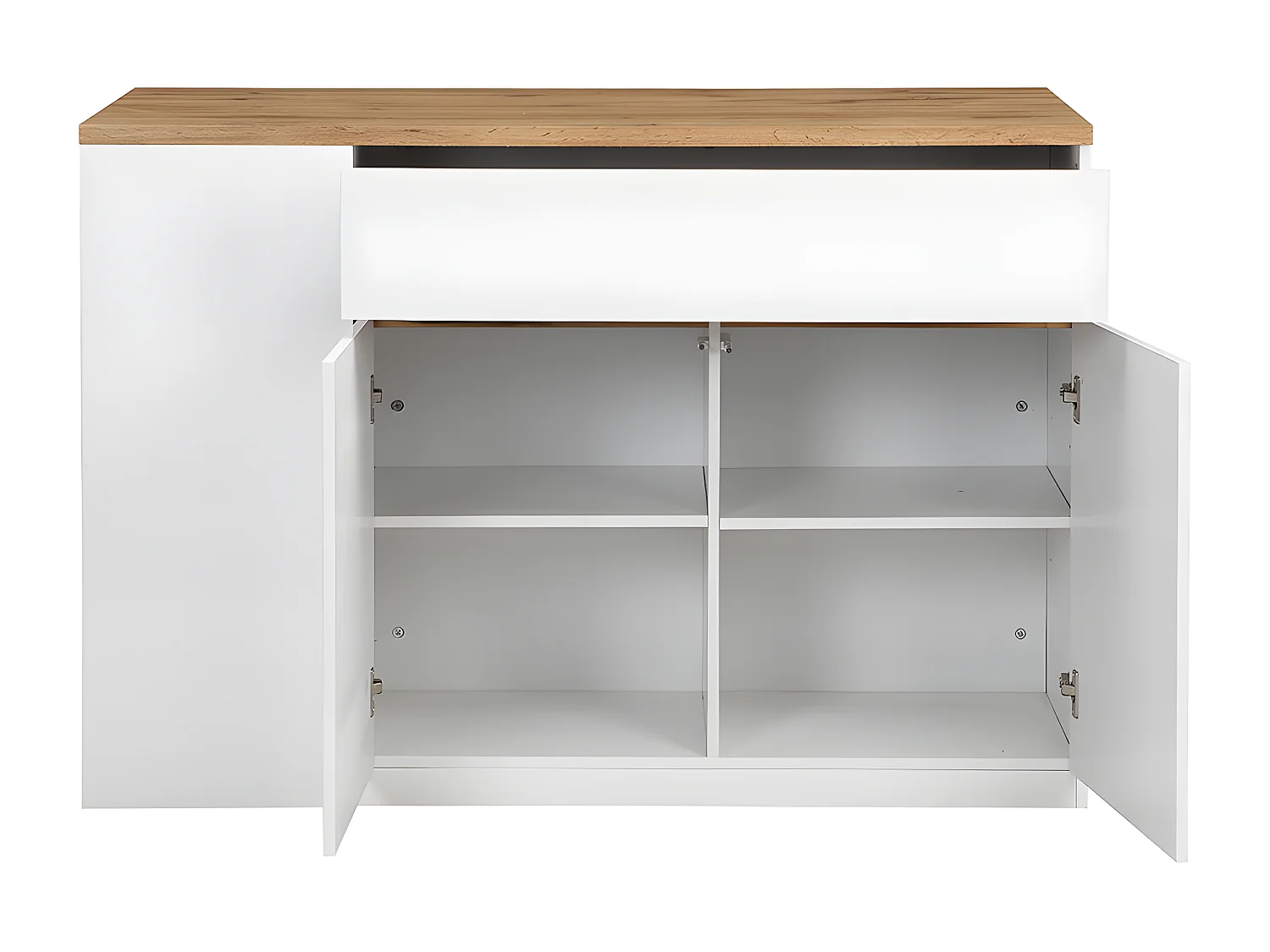 Isla de cocina MEILI con compartimentos - Blanco y roble