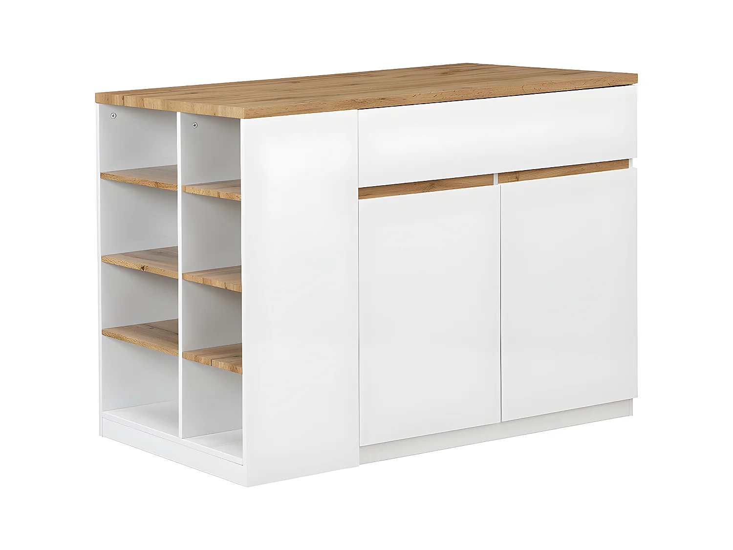 Ilot central de cuisine avec rangements - Blanc et Naturel - MEILI