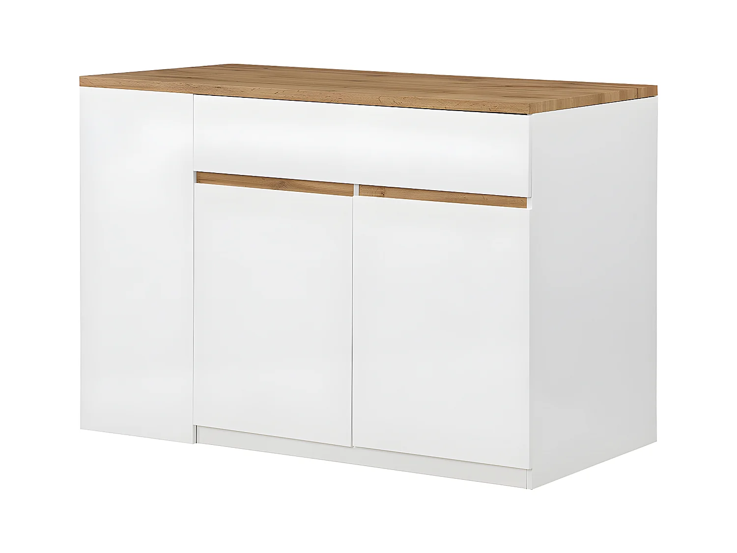 Ilot central de cuisine avec rangements - Blanc et Naturel - MEILI