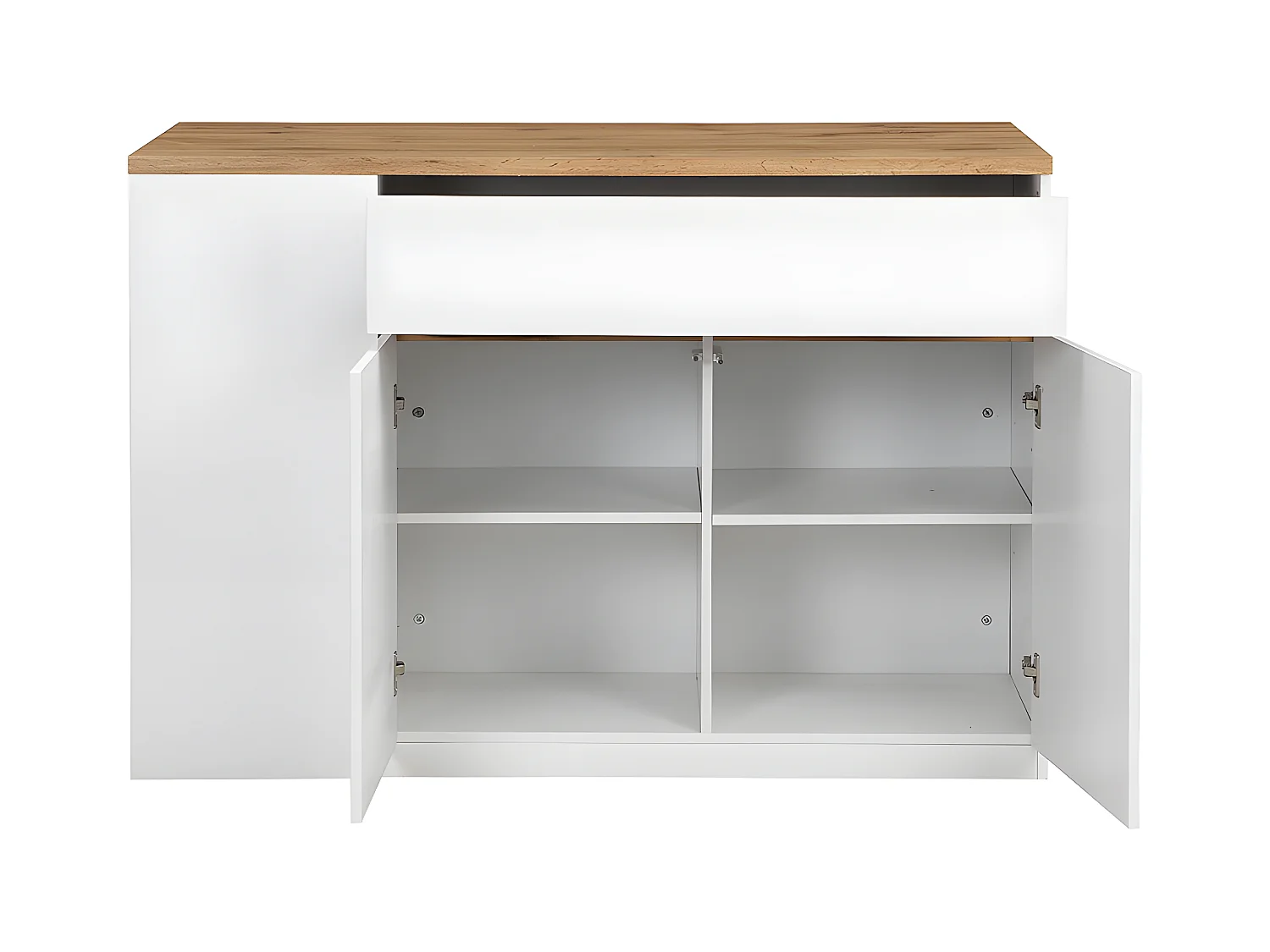 Ilot central de cuisine avec rangements - Blanc et Naturel - MEILI